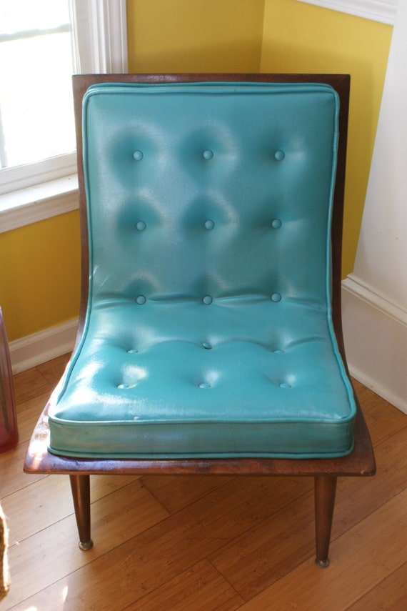 Reduced Mid Century Chair. Teal Blue Carter Bro. Scoop Chair.