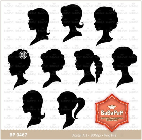 Instant Downloads Woman Heads Silhouette Clip Art. Personal