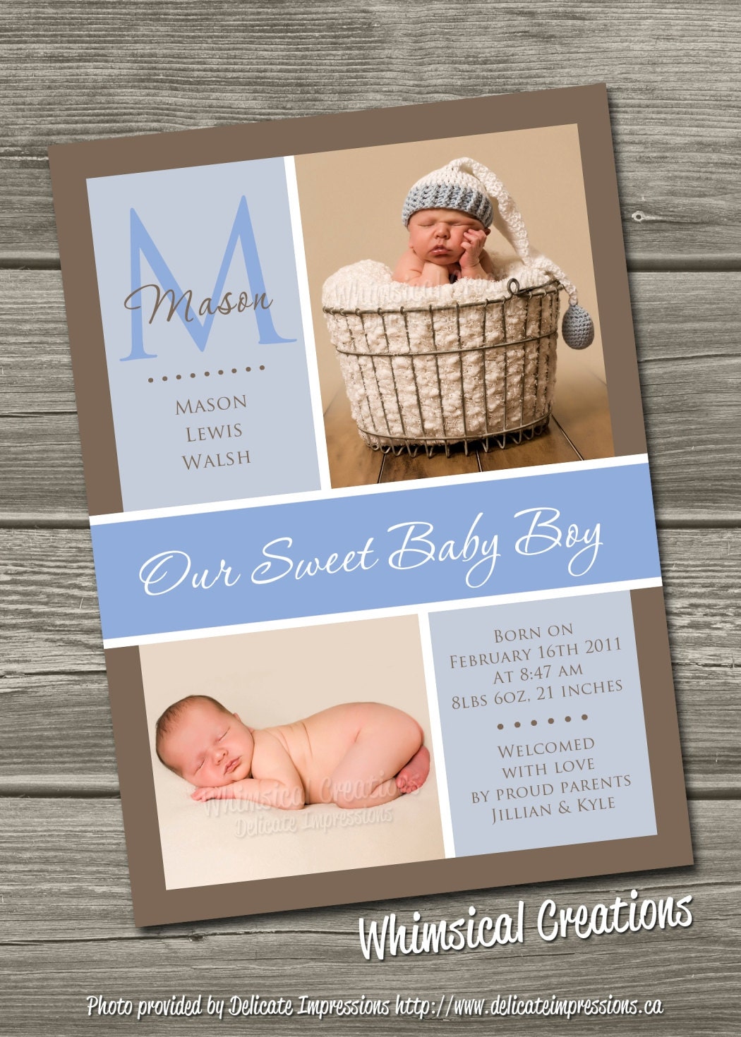 Baby Boy Birth Announcement Digital File Hudson I Design