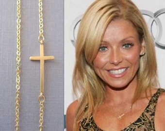 Sideways Cross Necklace, Gold CrossChoker, Celebrity Inspired Necklace