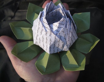 I LOVE YOU Origami Lotus. Unique Valentine Gift, Wedding Decoration, Favor. Just Because. Under 10