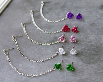 Rose Single Chain Cartilage Earring (Pair) - SELECT COLOR