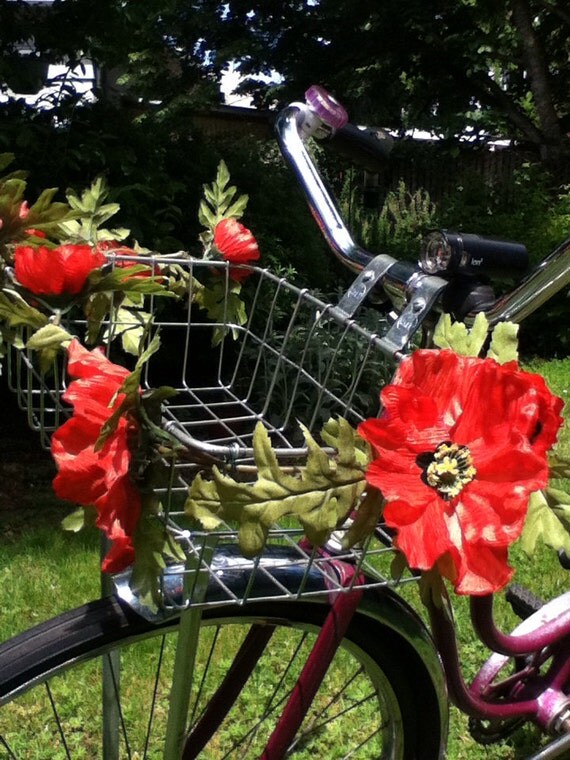 Red poppy bike basket garland by piggyflowers on Etsy