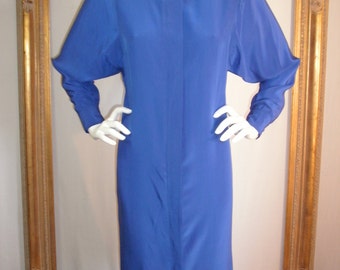 Vintage 1980's Nora Martin Royal Blue Dress with Batwing Sleeves - Size 12