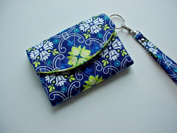 Vera Bradley style ID WalletKey Chain in quilted Blue and Green print ...