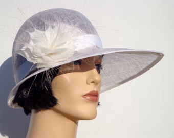Flapper hat, all white sinamay cloche, sun hat, wedding hat, retro hat, 1920s inspired hat, garden party, bridesmaid hat, great Gatsby