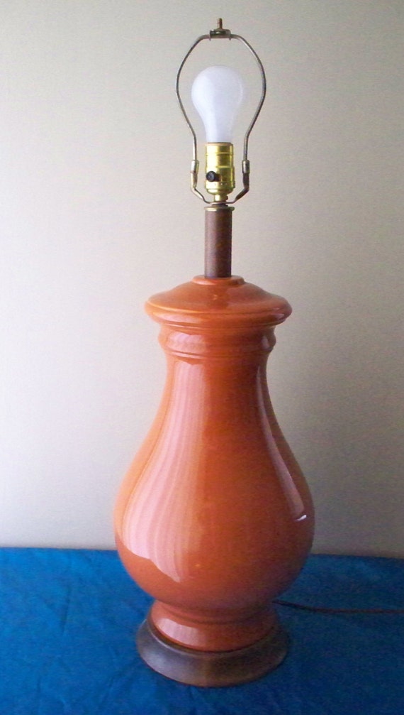 Mid Century Modern Pottery Lamp Danish Modern Style Orange