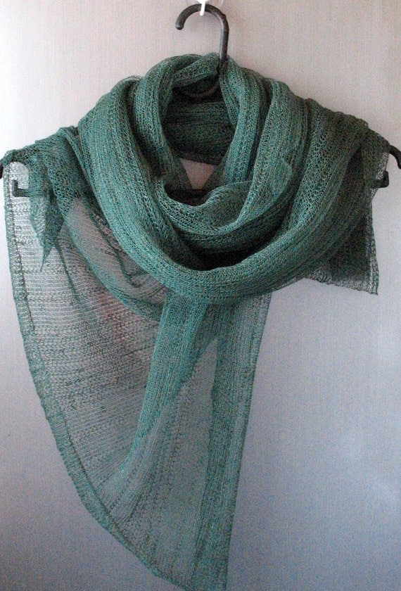 Green Linen Scarf Shawl Wrap Stole Light, Transparent