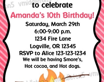 Bonfire Birthday Invitation Print Your Own 5x7 or 4x6