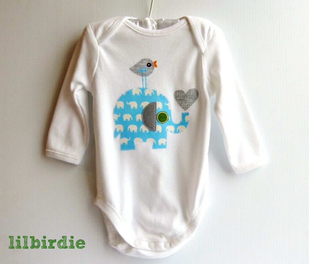 Long Sleeved Baby Boys Elephant Onesie Baby Bodysuit