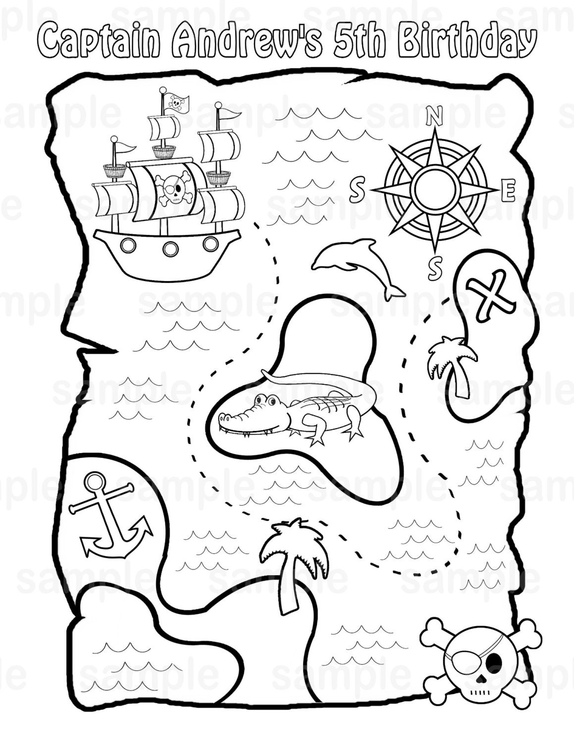 personalized printable pirate treasure map birthday party