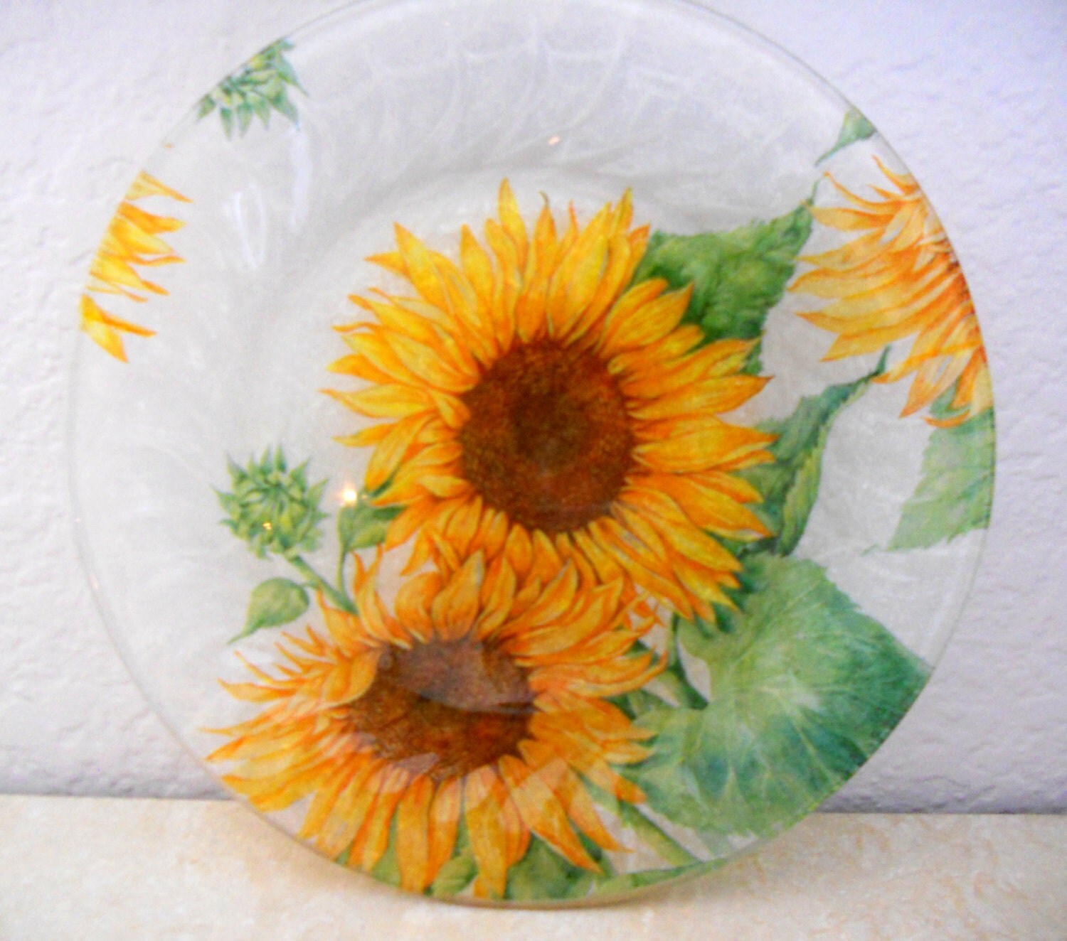 SUNFLOWER Glass Dessert plate Jewelry or by CraftyCatPlates