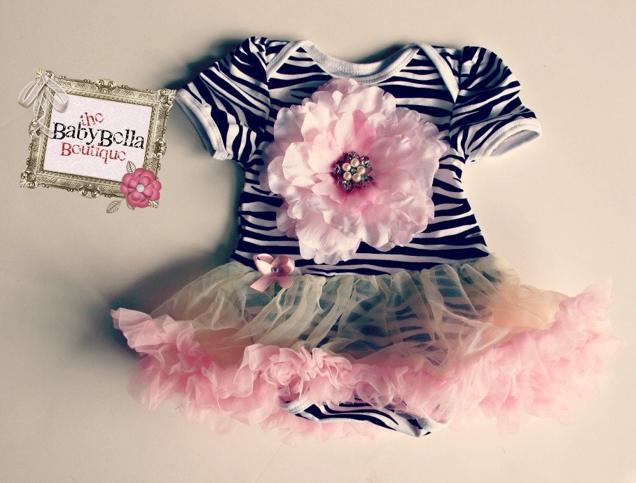 Black and white zebra Onesie pink tutu by TheBabyBellaBoutique