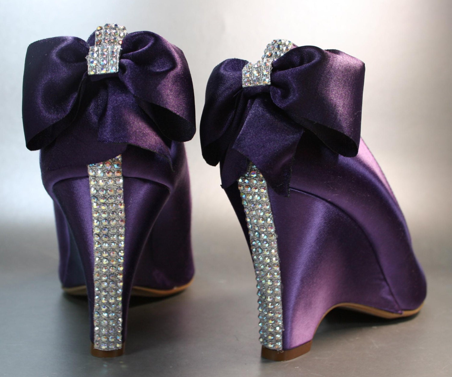 SAMPLE SALE Wedding Shoes Purple Wedges with Rhinestones