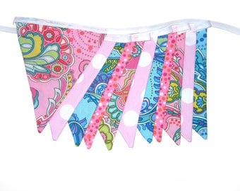Modern Retro Style Psychedelic Party Flag Bunting . HANDMADE . Banner Decoration Funky Bright Pennant . GIFT IDEA
