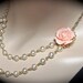Pearl necklace - Coral rose - Cabochon - 3" backdrop - Super feminine and Pretty - Bridal jewelry-