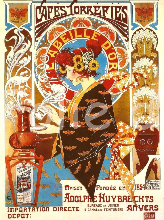 Antique French Art Nouveau Advertising Print Poster Belle