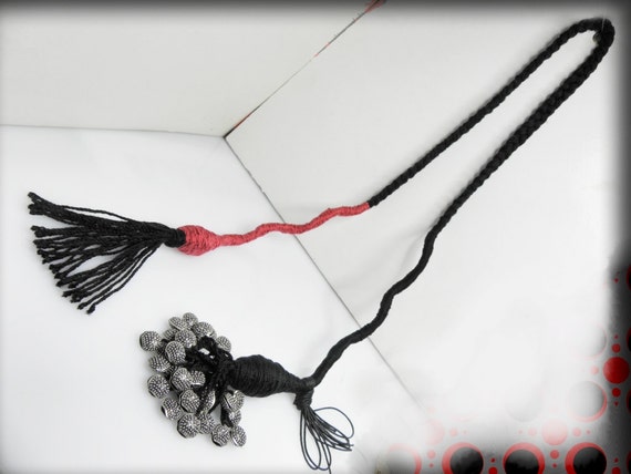fiber wrapped rope necklace black magenta fiber jewelry art designer artistic gift for her