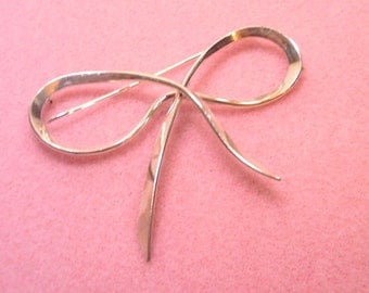 Silver Bow Shaped Pin Brooch