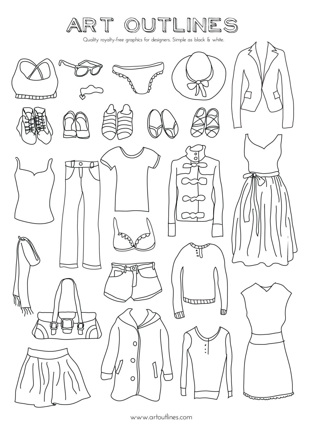 Set of Women's Clothing Illustrations 25 Original Hand