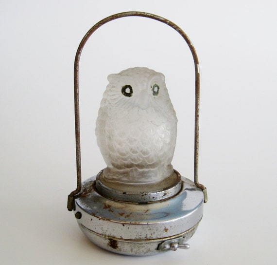 Vintage Glass Owl Battery Operated Miniature Halloween Novelty