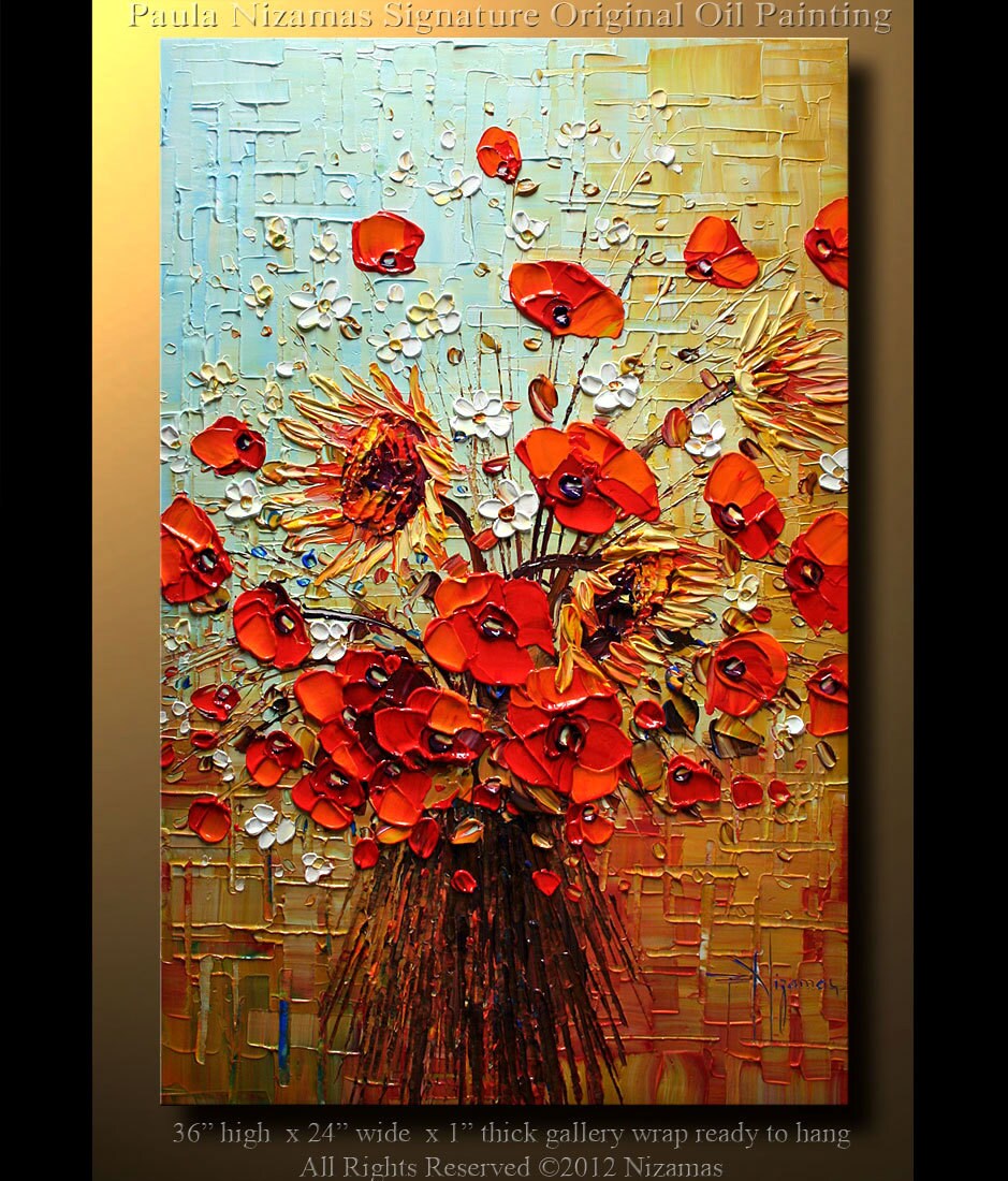 Oil Painting 36 ORIGINAL Large Abstract Brown Blue Red by Artcoast