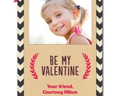 School Valentine Card 3.5x5" Photo Valentines Pink Black & White Chevron Kraft Rustic Modern Children Cards - Courtney Style Il_170x135