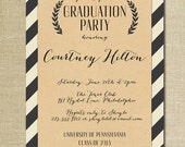 Kraft Graduation Invitation Whimsical Script Black & Off White Striped Modern Ceremony Celebration Printable or Printed - Courtney Style Il_170x135