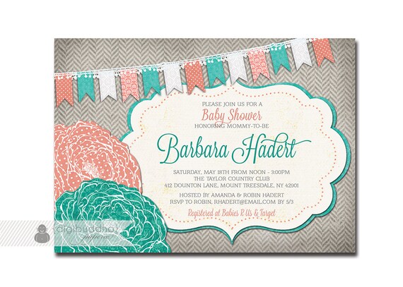 Coral And Teal Baby Shower Invitations 4