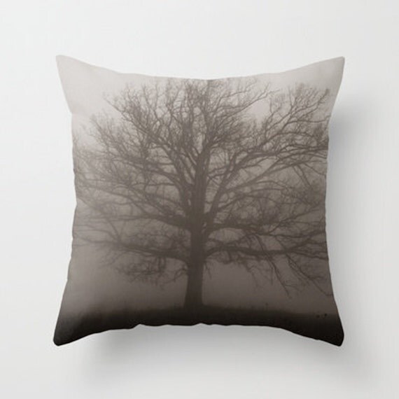 Throw Pillow Cover Black White Gray Grey Ombre Fog Tree Modern