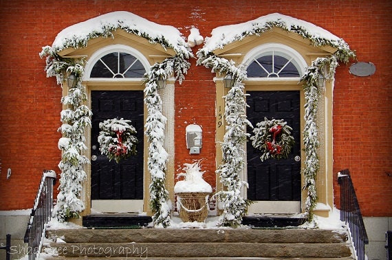 Black Door Photography Vintage Snow Winter Holiday Red Brick