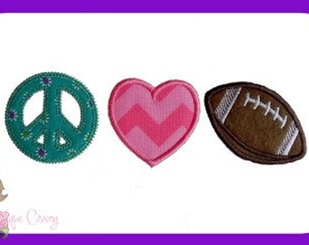 Peace, Love and Football Applique design 4 sizes vertical and horizontal