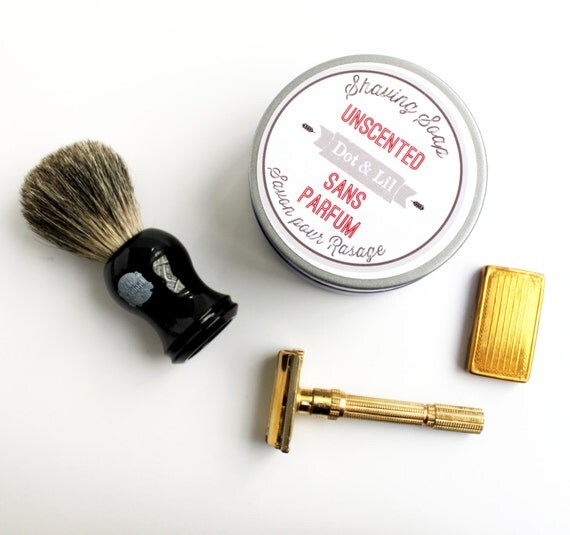 unscented SHAVE KIT mens shaving soap set with badger by DotandLil