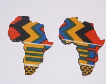 Large Africa Stud Fabric Covered Wood Earrings