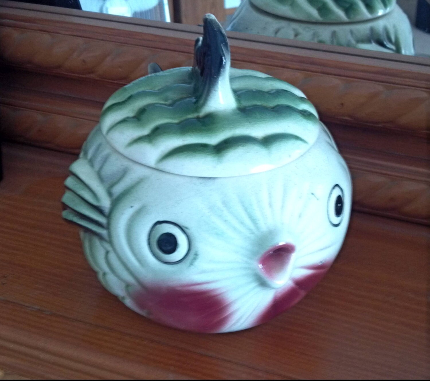 vintage figural fish treat jar with lid
