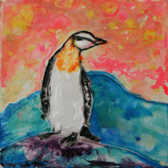 8x8 Acrylic Penguin Painting on Canvas