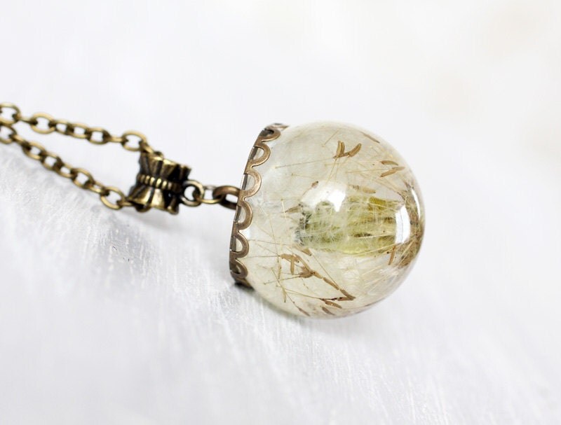 Resin Orb Globe Necklace Dandelion Necklace Real flower