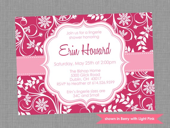 Printable Lingerie Shower Invitation - Shower Themed Floral Invite - Colors and Text Customizable Il_570xn