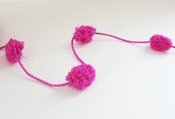 pom garland pom trim String Pom Yarn Trim Purple Pom Yards Fuschia 6 Glitter Garland