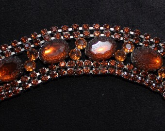 Vintage 1960's Wide Chunky Honey Amber Rhinestone Bracelet