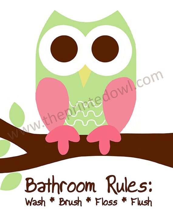 Items similar to Owl bathroom print Bathroom Rules Owl Print on Etsy