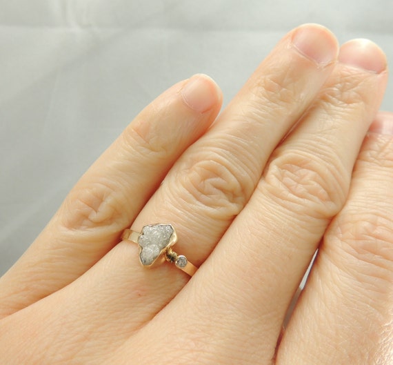 Large Rough Diamond 14k Gold Ring Handmade Engagement Ring