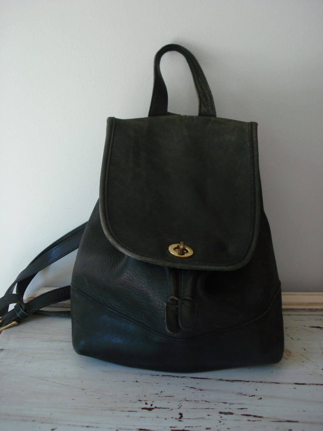 vintage leather coach backpack style handbag