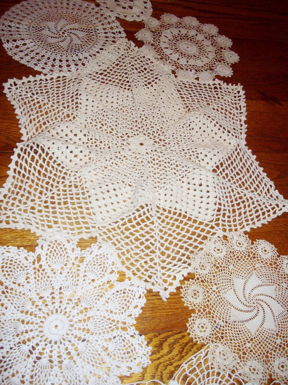 Vintage Crocheted Doily Table Runner Handstitched