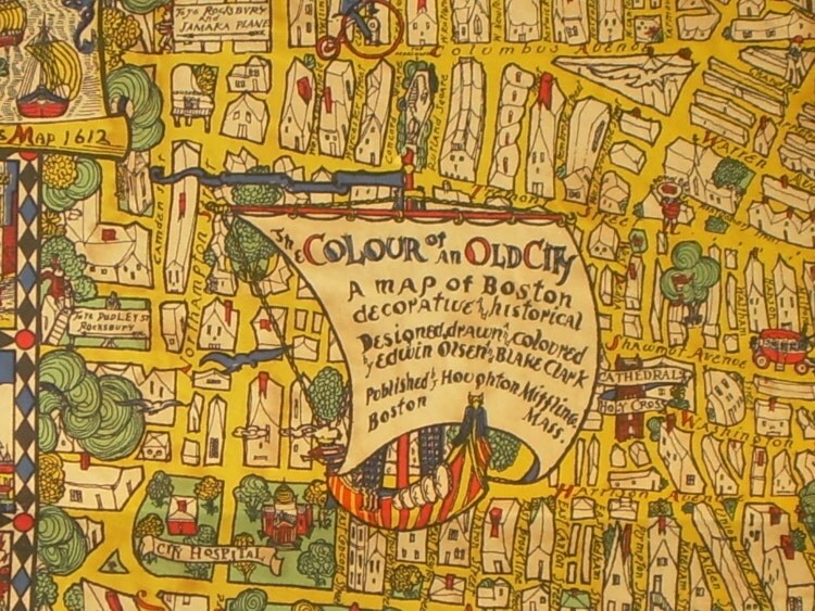 Original antique tourist map of Boston by lockedesignstudios