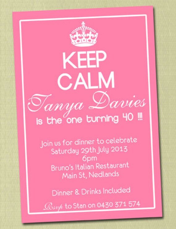 Keep Calm 40Th Birthday Invitations 1