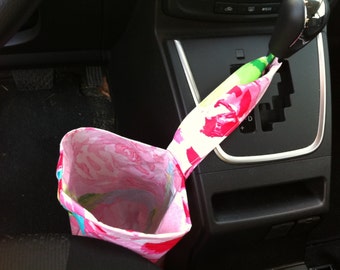Car trash bag made with Lilly Pulitzer fabric, lined with vinyl