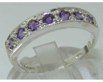 V3 Jewelry Natural Amethyst and White Topaz Sterling Silver Eternity Band Ring