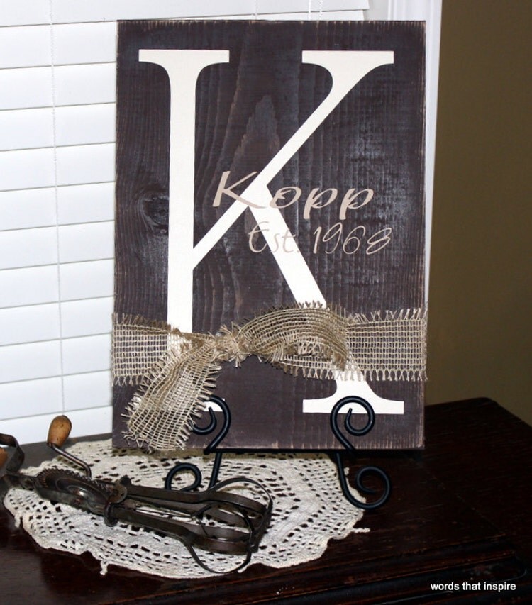 Initial Plaque with Burplap by wordsthatinspire on Etsy