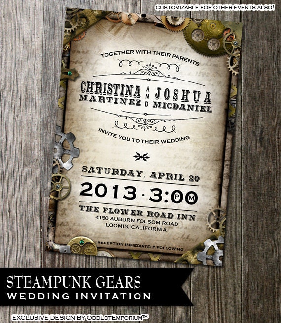 Steampunk Wedding Invitation with Multiple Gears